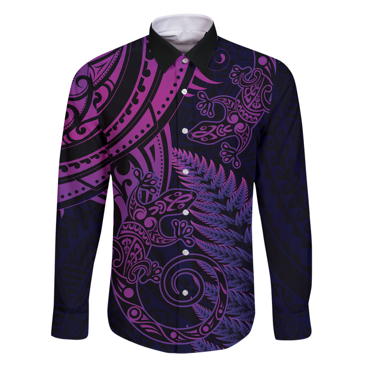 New Zealand Lizard Family Matching Off Shoulder Maxi Dress and Hawaiian Shirt Silver Fern Aotearoa Maori Purple Version