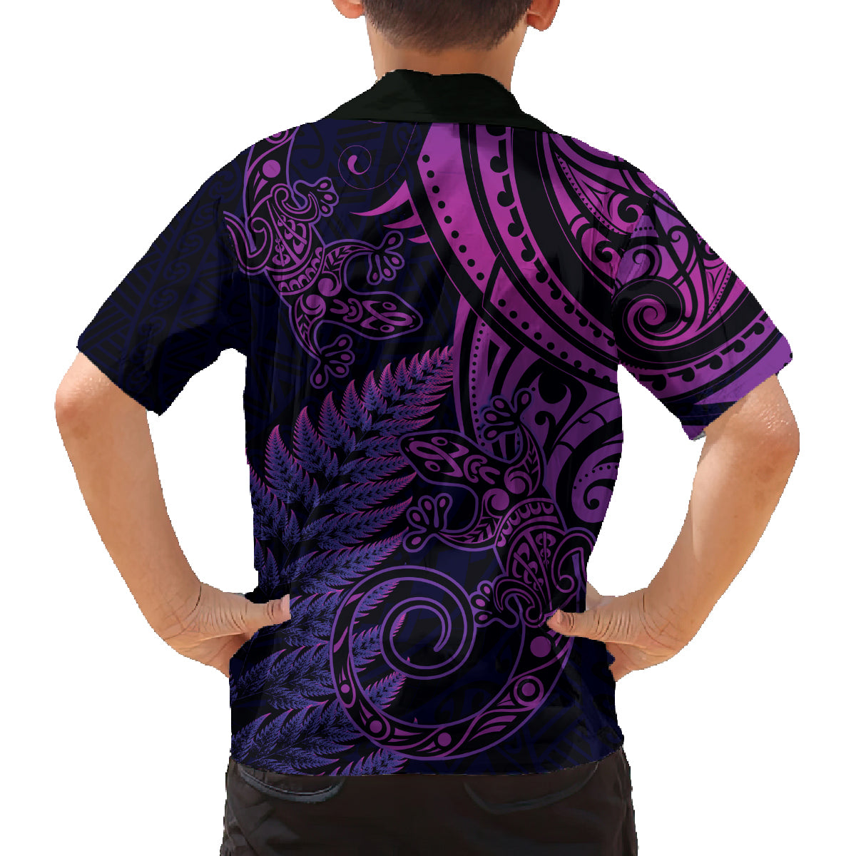New Zealand Lizard Family Matching Tank Maxi Dress and Hawaiian Shirt Silver Fern Aotearoa Maori Purple Version