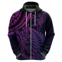 New Zealand Lizard Hoodie Silver Fern Aotearoa Maori Purple Version