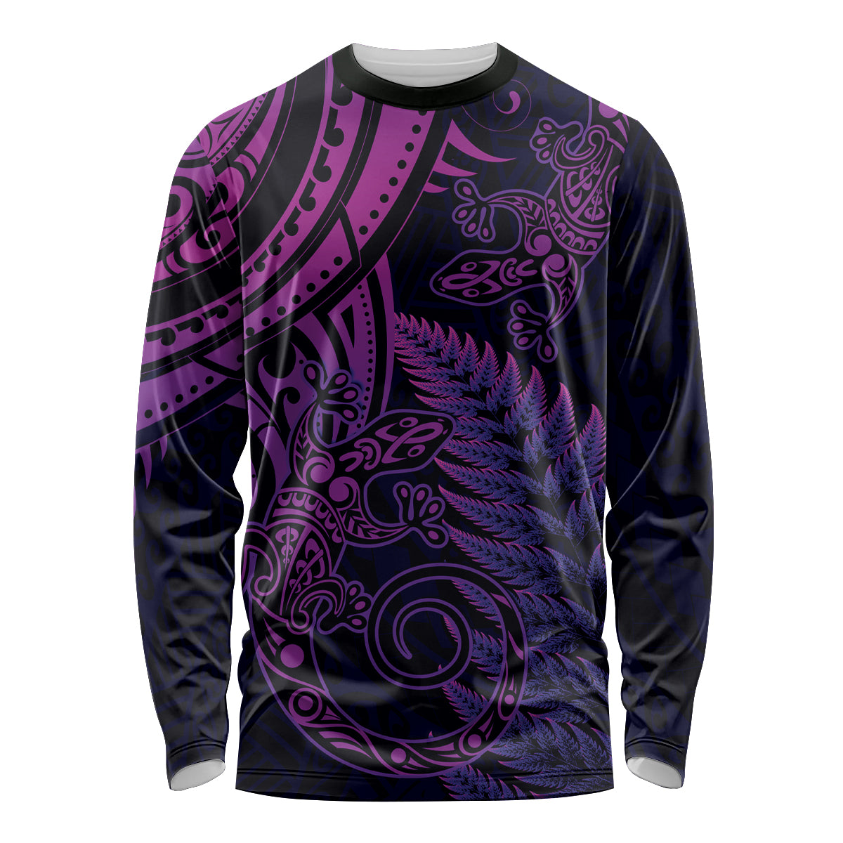 New Zealand Lizard Long Sleeve Shirt Silver Fern Aotearoa Maori Purple Version LT14 Unisex Purple - Polynesian Pride