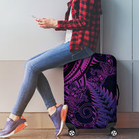 New Zealand Lizard Luggage Cover Silver Fern Aotearoa Maori Purple Version