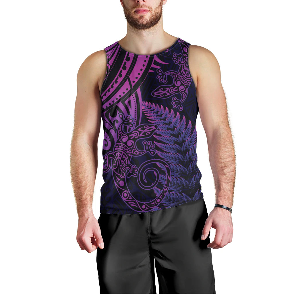 New Zealand Lizard Men Tank Top Silver Fern Aotearoa Maori Purple Version