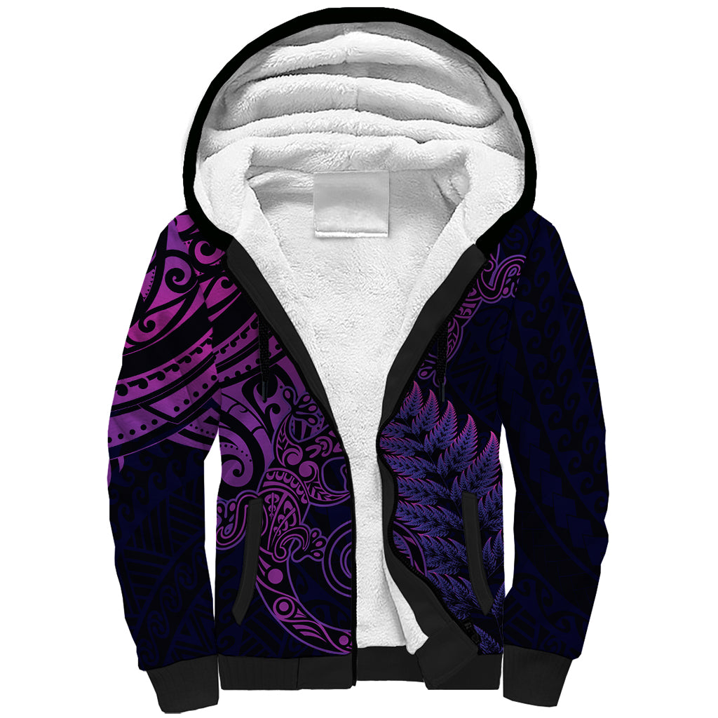 New Zealand Lizard Sherpa Hoodie Silver Fern Aotearoa Maori Purple Version