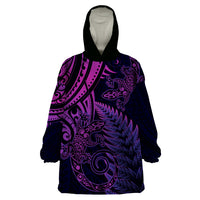 New Zealand Lizard Wearable Blanket Hoodie Silver Fern Aotearoa Maori Purple Version