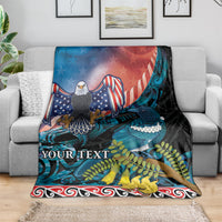 Personalised United States And New Zealand Blanket USA Eagle With Kowhai Aotearoa Tui Bird