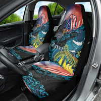 Personalised United States And New Zealand Car Seat Cover USA Eagle With Kowhai Aotearoa Tui Bird