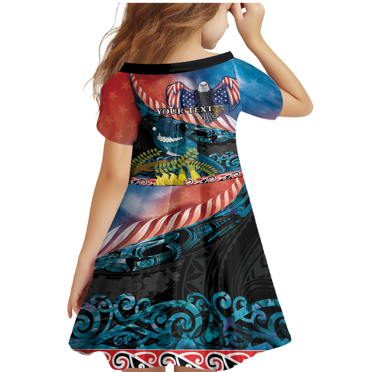 Personalised United States And New Zealand Family Matching Mermaid Dress and Hawaiian Shirt USA Eagle With Kowhai Aotearoa Tui Bird