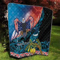Personalised United States And New Zealand Quilt USA Eagle With Kowhai Aotearoa Tui Bird