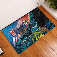 Personalised United States And New Zealand Rubber Doormat USA Eagle With Kowhai Aotearoa Tui Bird