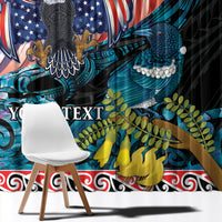 Personalised United States And New Zealand Window Curtain USA Eagle With Kowhai Aotearoa Tui Bird