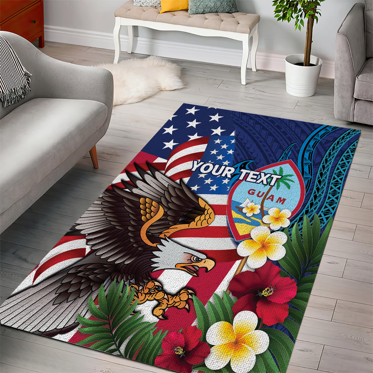 Personalised United States And Guam Area Rug USA Eagle With Guahan Seal Tropical Vibes