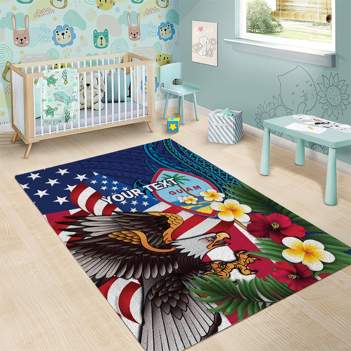 Personalised United States And Guam Area Rug USA Eagle With Guahan Seal Tropical Vibes