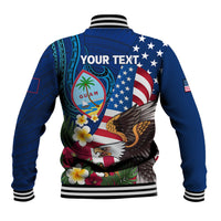 Personalised United States And Guam Baseball Jacket USA Eagle With Guahan Seal Tropical Vibes