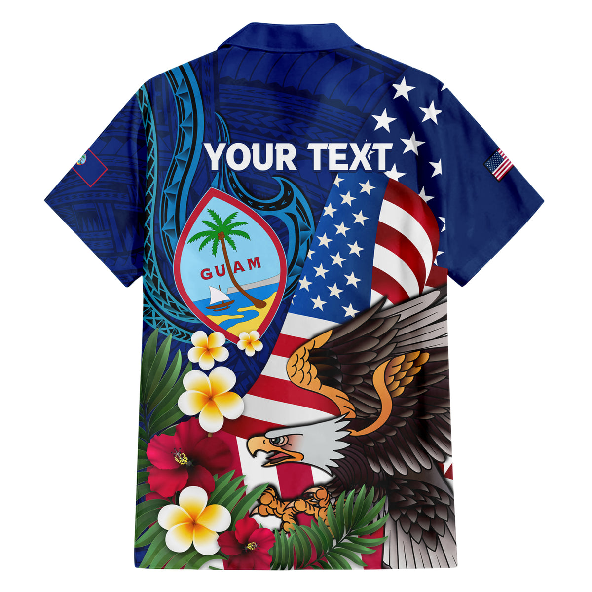 Personalised United States And Guam Family Matching Short Sleeve Bodycon Dress and Hawaiian Shirt USA Eagle With Guahan Seal Tropical Vibes