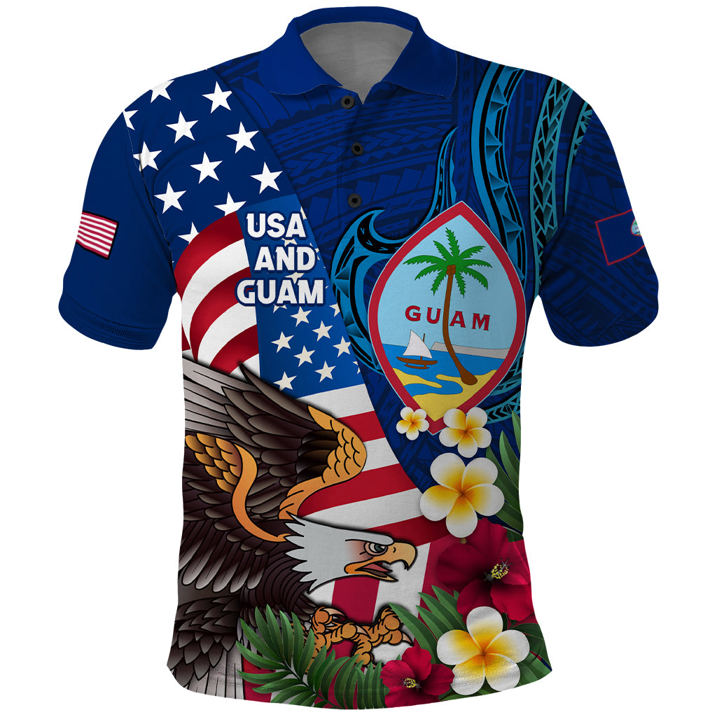 Personalised United States And Guam Polo Shirt USA Eagle With Guahan Seal Tropical Vibes