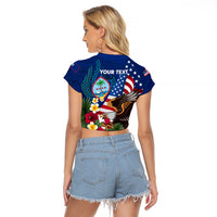 Personalised United States And Guam Raglan Cropped T Shirt USA Eagle With Guahan Seal Tropical Vibes