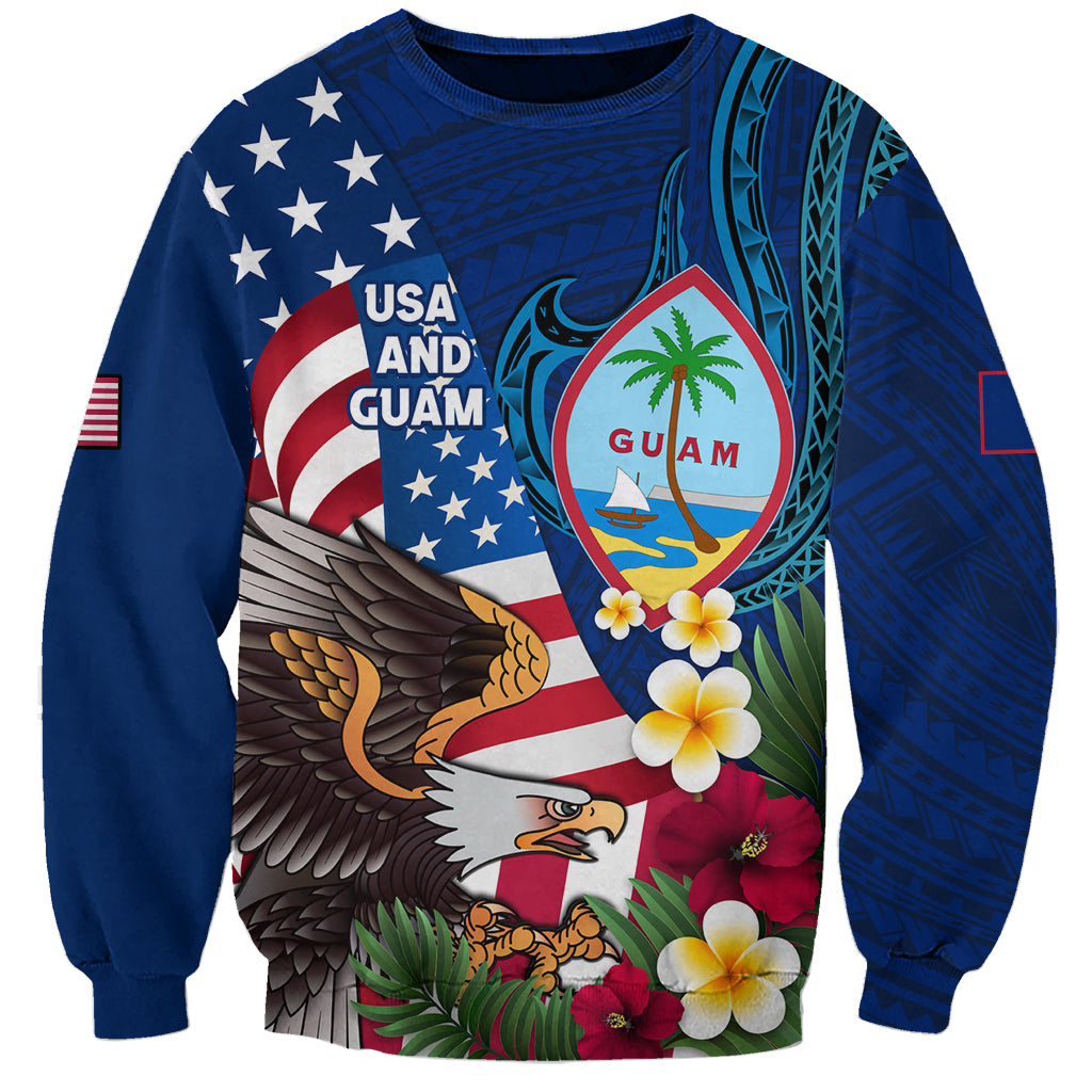 Personalised United States And Guam Sweatshirt USA Eagle With Guahan Seal Tropical Vibes