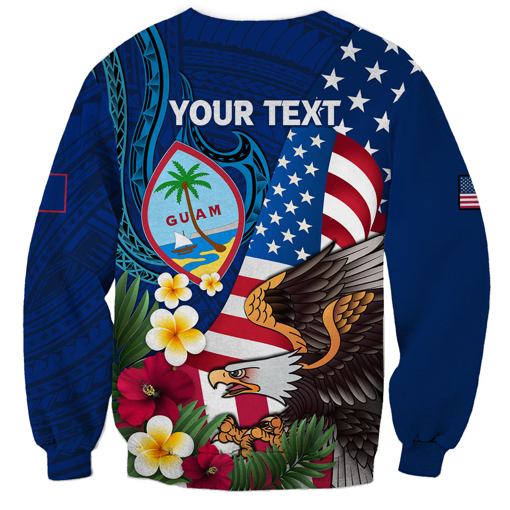 Personalised United States And Guam Sweatshirt USA Eagle With Guahan Seal Tropical Vibes
