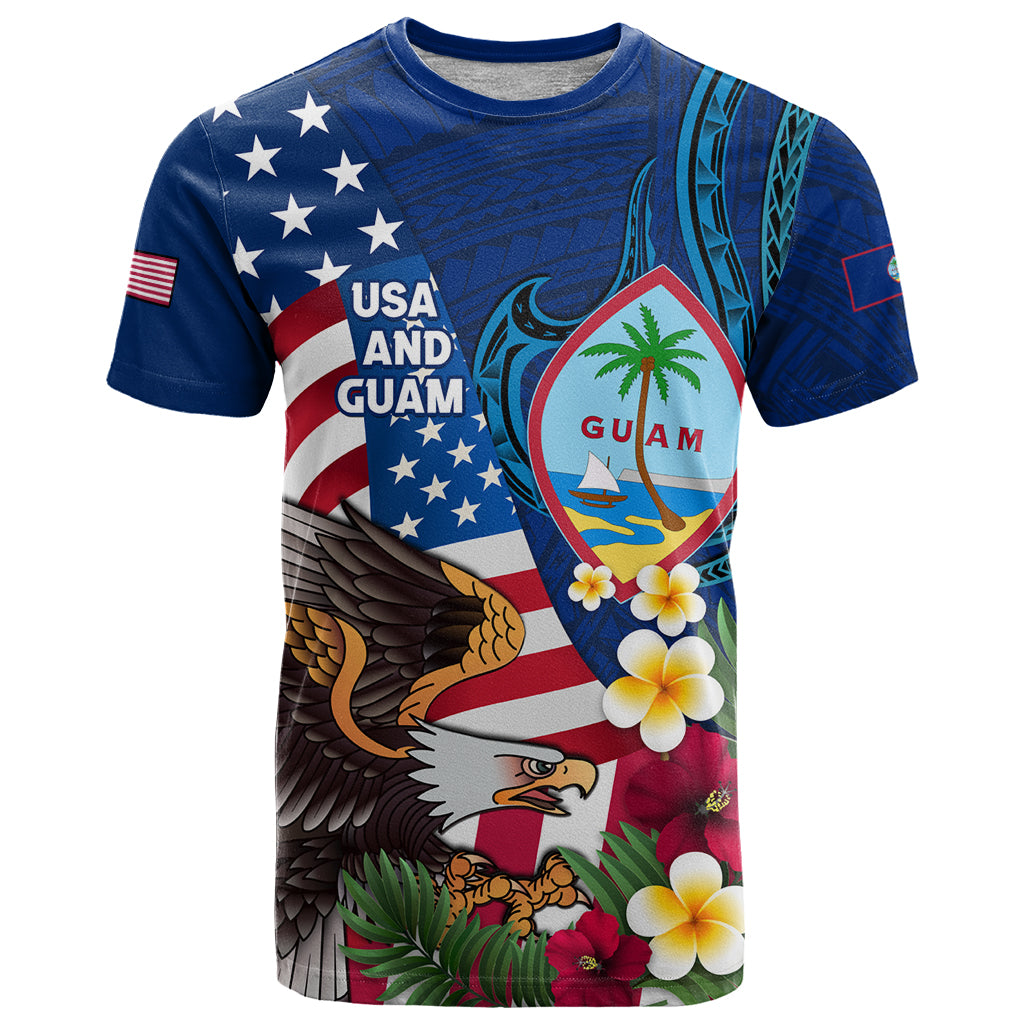Personalised United States And Guam T Shirt USA Eagle With Guahan Seal Tropical Vibes