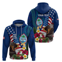 Personalised United States And Guam Zip Hoodie USA Eagle With Guahan Seal Tropical Vibes