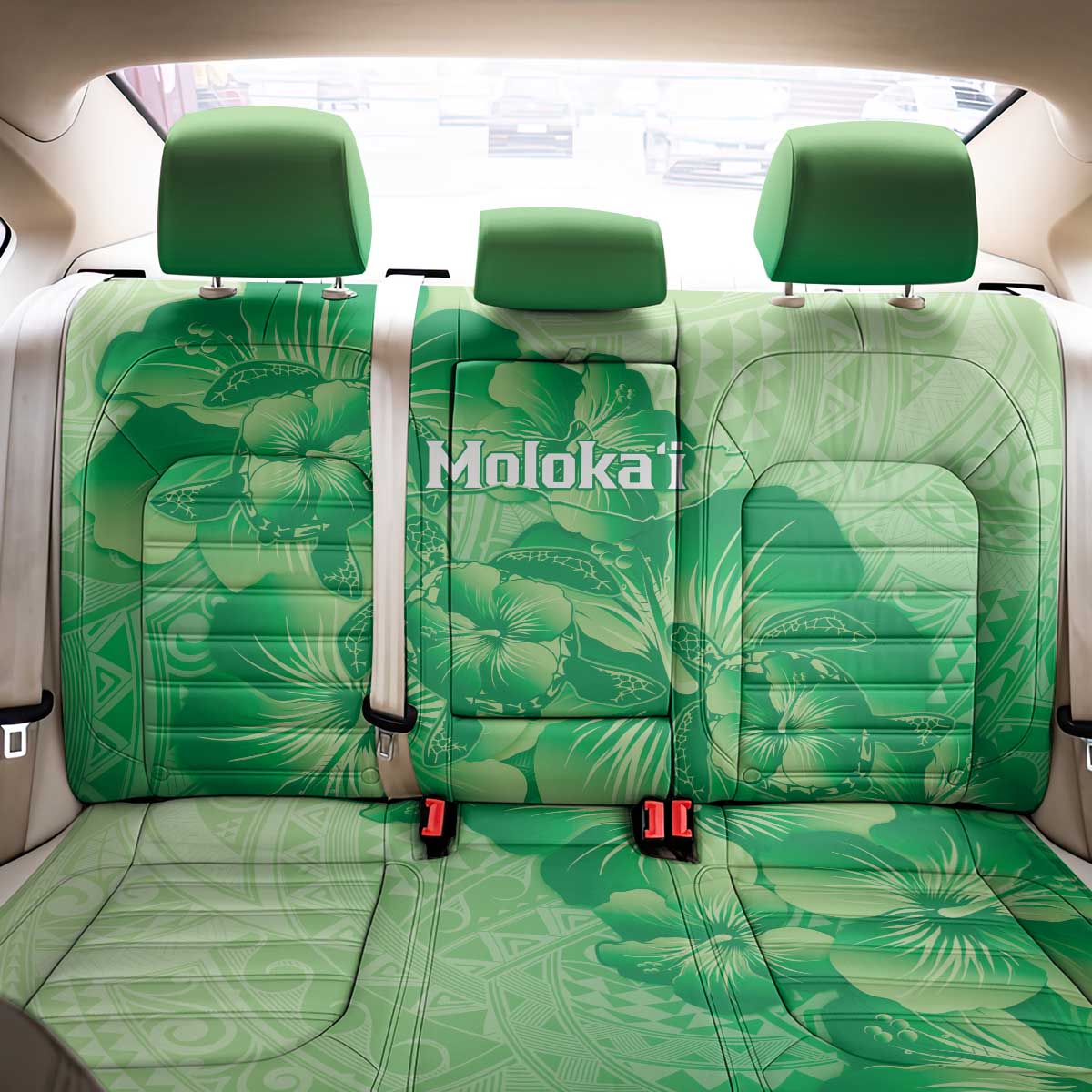 Aloha Hawaii Molokai Island Back Car Seat Cover Hibiscus Tribal Honu Hawaiian Tattoo Green