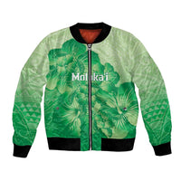 Aloha Hawaii Molokai Island Bomber Jacket Hibiscus Tribal Honu Hawaiian Tattoo Green