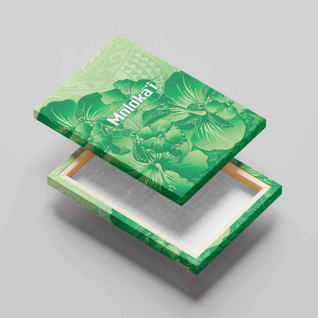 Aloha Hawaii Molokai Island Canvas Wall Art Hibiscus Tribal Honu Hawaiian Tattoo Green