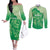 Aloha Hawaii Molokai Island Couples Matching Off The Shoulder Long Sleeve Dress and Long Sleeve Button Shirt Hibiscus Tribal Honu Hawaiian Tattoo Green