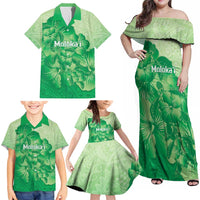 Aloha Hawaii Molokai Island Family Matching Off Shoulder Maxi Dress and Hawaiian Shirt Hibiscus Tribal Honu Hawaiian Tattoo Green