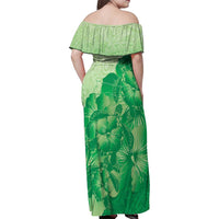 Aloha Hawaii Molokai Island Family Matching Off Shoulder Maxi Dress and Hawaiian Shirt Hibiscus Tribal Honu Hawaiian Tattoo Green