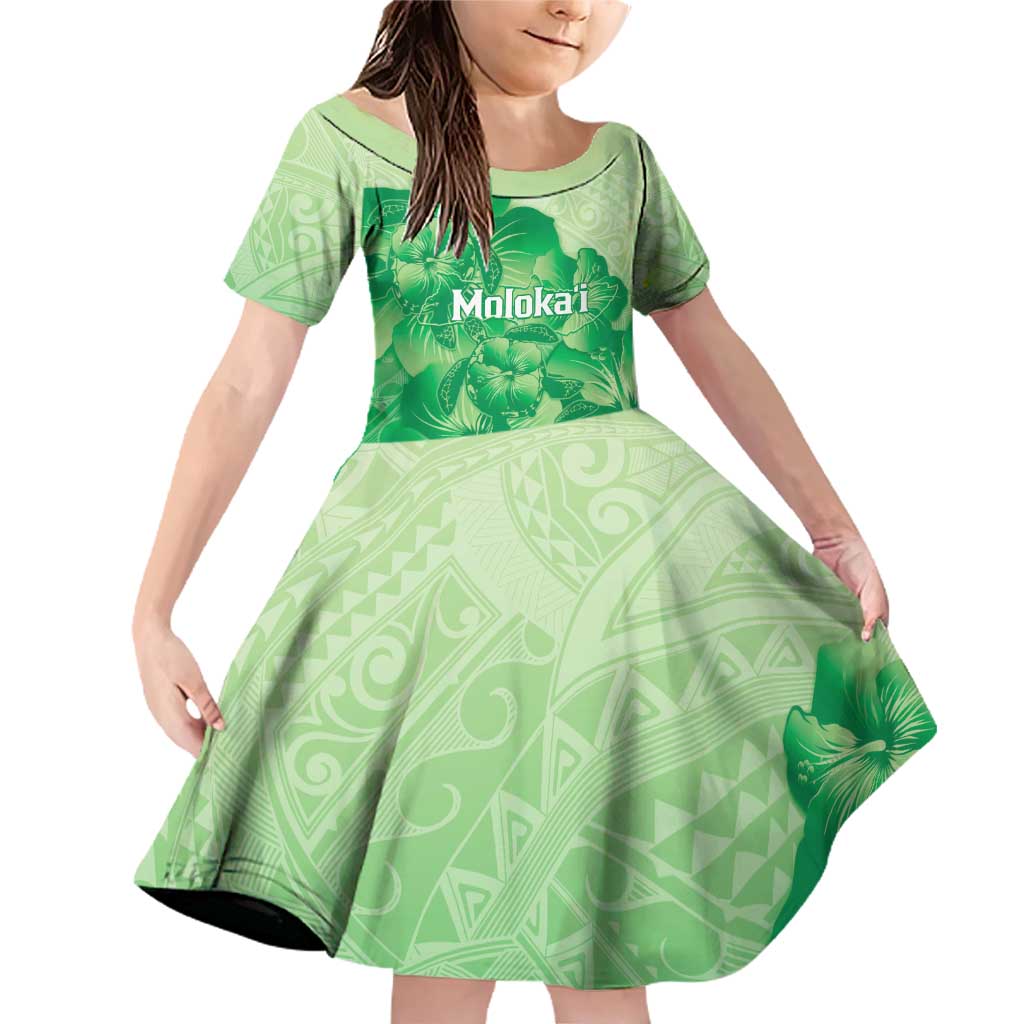 Aloha Hawaii Molokai Island Family Matching Off Shoulder Short Dress and Hawaiian Shirt Hibiscus Tribal Honu Hawaiian Tattoo Green
