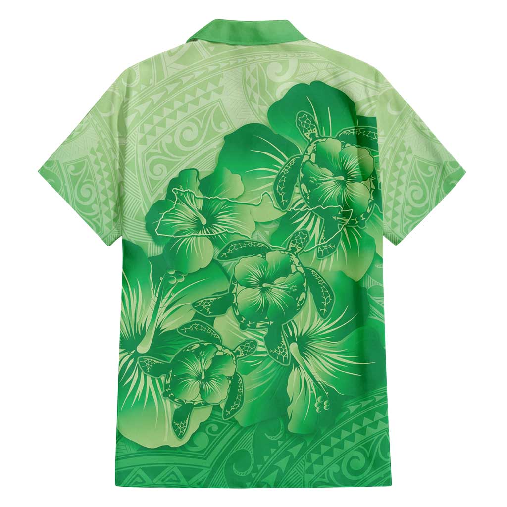 Aloha Hawaii Molokai Island Family Matching Off Shoulder Short Dress and Hawaiian Shirt Hibiscus Tribal Honu Hawaiian Tattoo Green