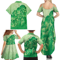 Aloha Hawaii Molokai Island Family Matching Summer Maxi Dress and Hawaiian Shirt Hibiscus Tribal Honu Hawaiian Tattoo Green