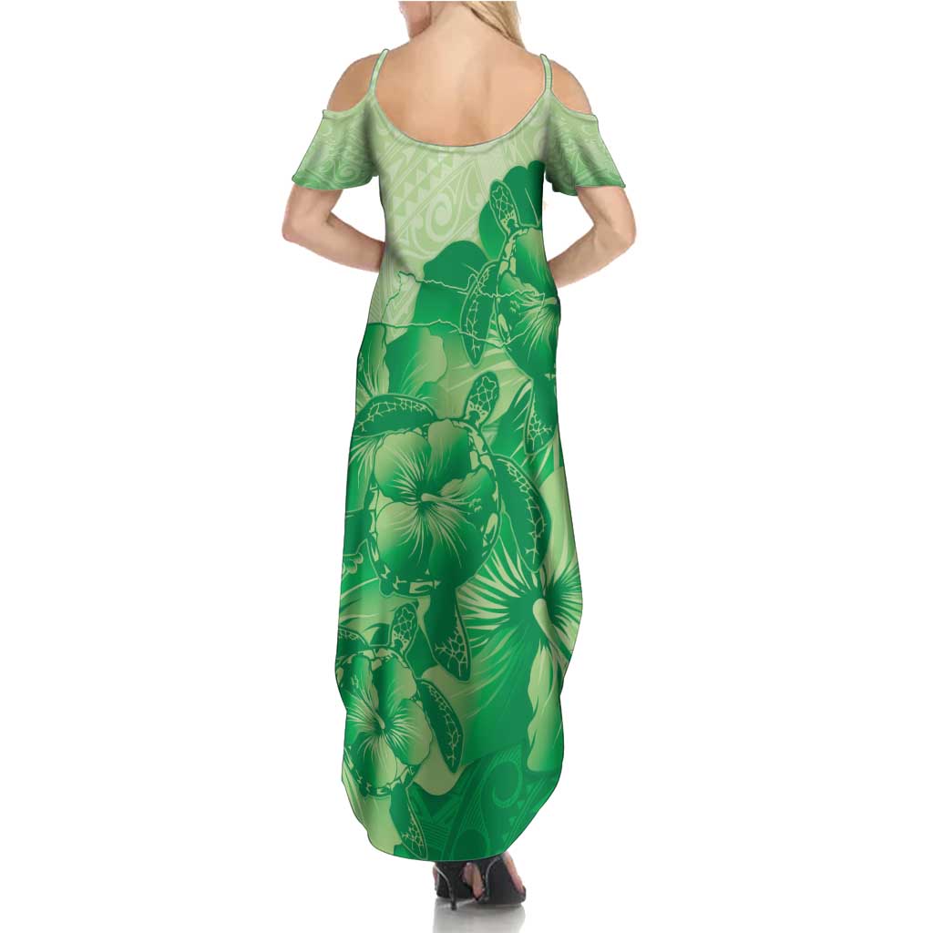 Aloha Hawaii Molokai Island Family Matching Summer Maxi Dress and Hawaiian Shirt Hibiscus Tribal Honu Hawaiian Tattoo Green