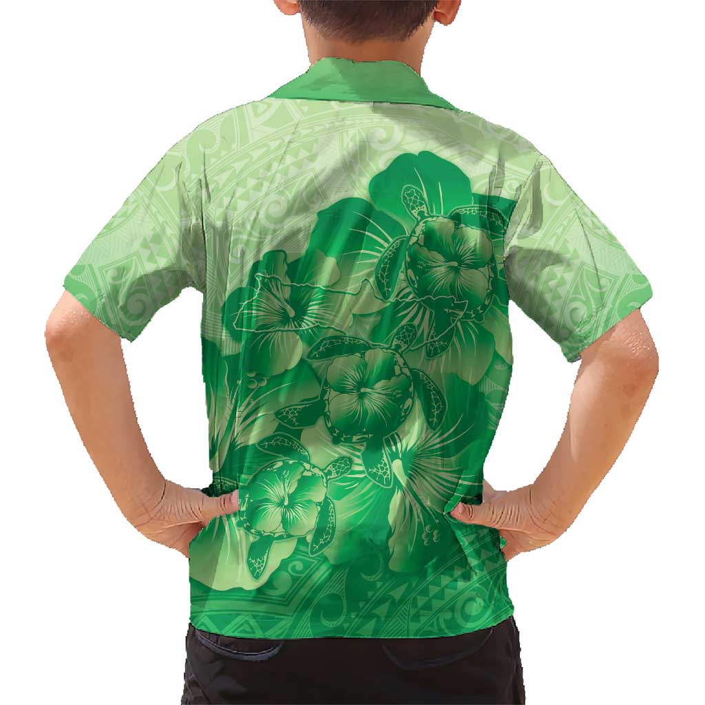 Aloha Hawaii Molokai Island Kid Hawaiian Shirt Hibiscus Tribal Honu Hawaiian Tattoo Green