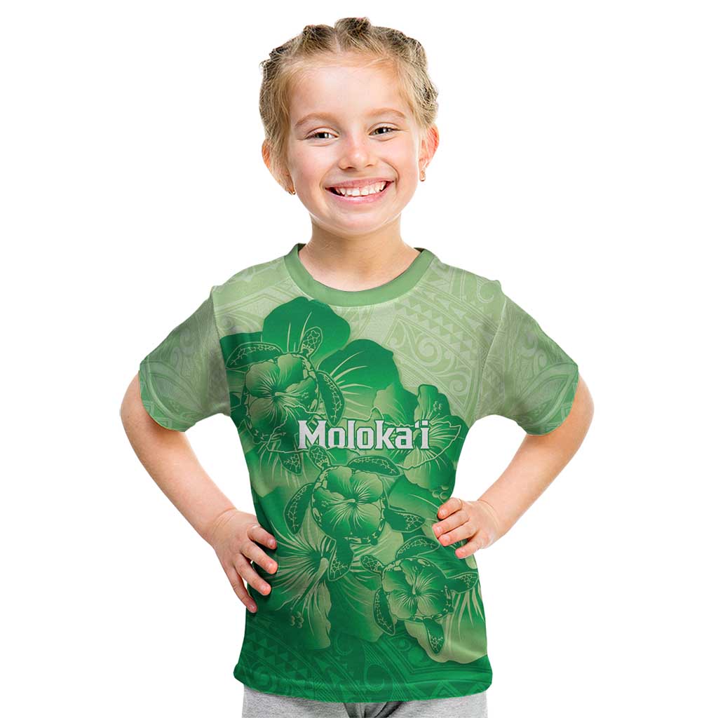 Aloha Hawaii Molokai Island Kid T Shirt Hibiscus Tribal Honu Hawaiian Tattoo Green