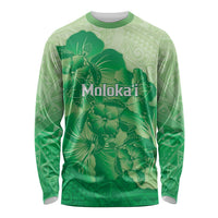 Aloha Hawaii Molokai Island Long Sleeve Shirt Hibiscus Tribal Honu Hawaiian Tattoo Green