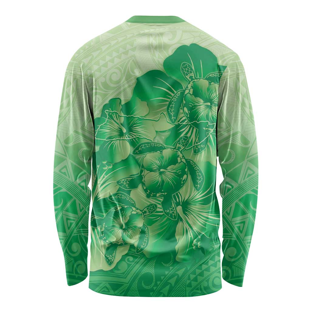 Aloha Hawaii Molokai Island Long Sleeve Shirt Hibiscus Tribal Honu Hawaiian Tattoo Green