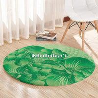Aloha Hawaii Molokai Island Round Carpet Hibiscus Tribal Honu Hawaiian Tattoo Green
