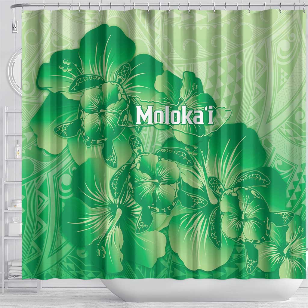 Aloha Hawaii Molokai Island Shower Curtain Hibiscus Tribal Honu Hawaiian Tattoo Green