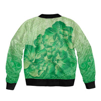 Aloha Hawaii Molokai Island Sleeve Zip Bomber Jacket Hibiscus Tribal Honu Hawaiian Tattoo Green