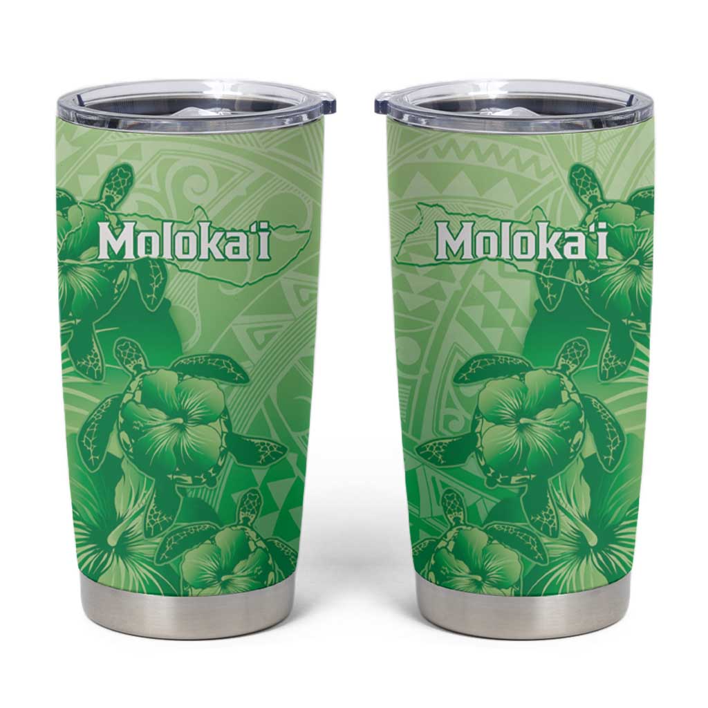 Aloha Hawaii Molokai Island Tumbler Cup Hibiscus Tribal Honu Hawaiian Tattoo Green