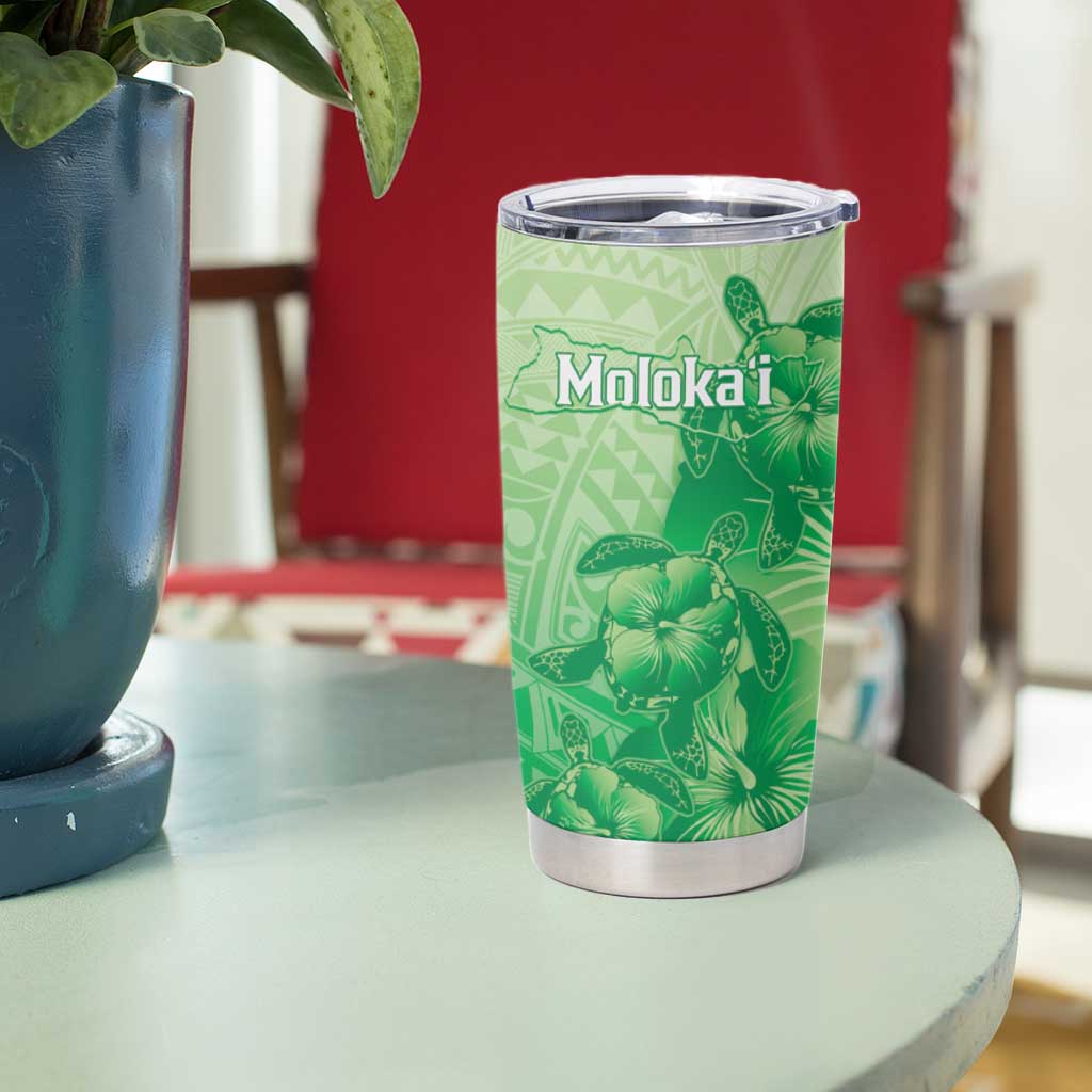 Aloha Hawaii Molokai Island Tumbler Cup Hibiscus Tribal Honu Hawaiian Tattoo Green