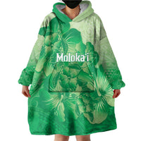 Aloha Hawaii Molokai Island Wearable Blanket Hoodie Hibiscus Tribal Honu Hawaiian Tattoo Green