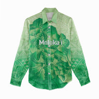 Aloha Hawaii Molokai Island Women Casual Shirt Hibiscus Tribal Honu Hawaiian Tattoo Green