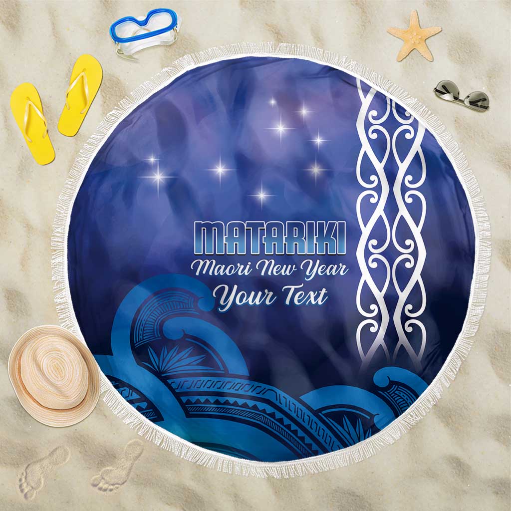 Personalised Matariki New Zealand Beach Blanket Maori New Year Galaxy Koru Pattern LT14 One Size 150cm Blue - Polynesian Pride