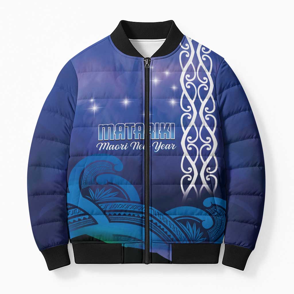 Personalised Matariki New Zealand Bomber Puffer Jacket Maori New Year Galaxy Koru Pattern - Polynesian Pride