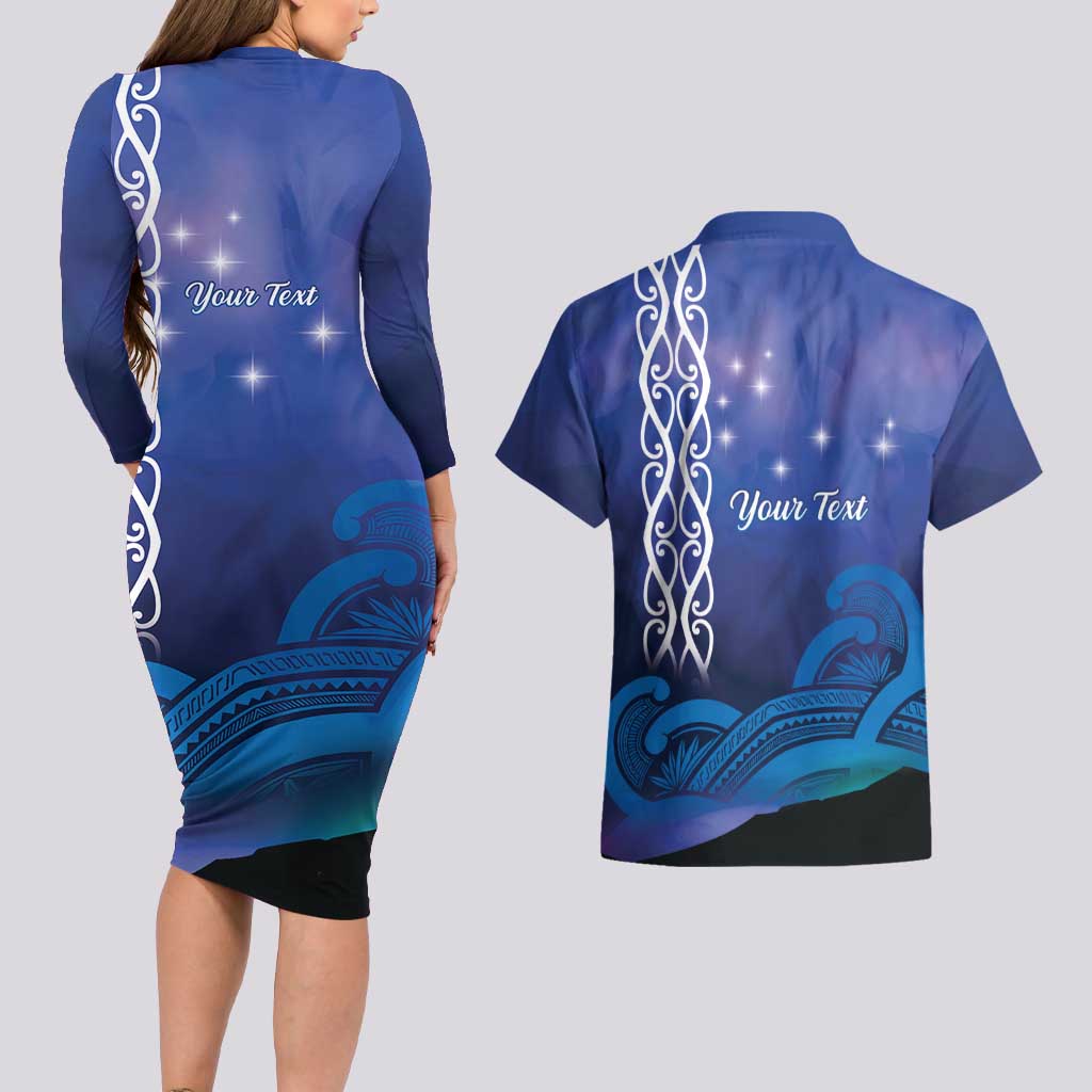 Personalised Matariki New Zealand Couples Matching Long Sleeve Bodycon Dress and Hawaiian Shirt Maori New Year Galaxy Koru Pattern
