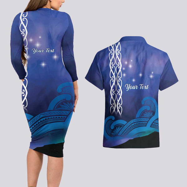 Personalised Polynesian Dog Couples Matching Long Sleeve Bodycon Dress and Hawaiian Shirt Rottweiler With Polynesia Pattern Curve Style LT7 main image 1