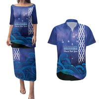 Personalised Matariki New Zealand Couples Matching Puletasi and Hawaiian Shirt Maori New Year Galaxy Koru Pattern